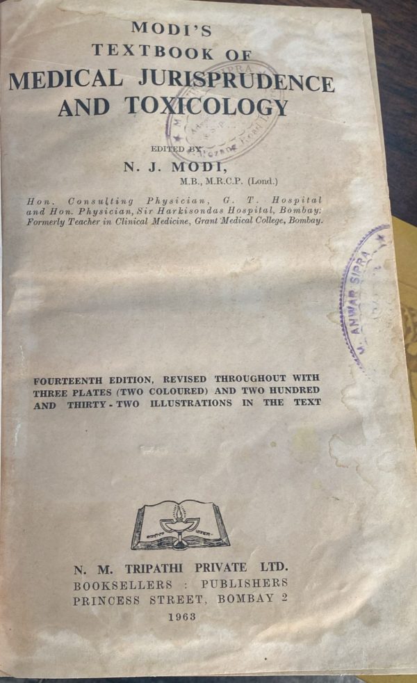 Medical Jurisprudence & Toxicology, by N. J. Modi