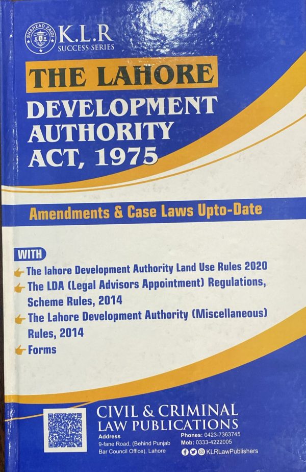 The Lahore Development Authority Act 1975 LDA Bare Act, by Yasoob Zahra, KLR
