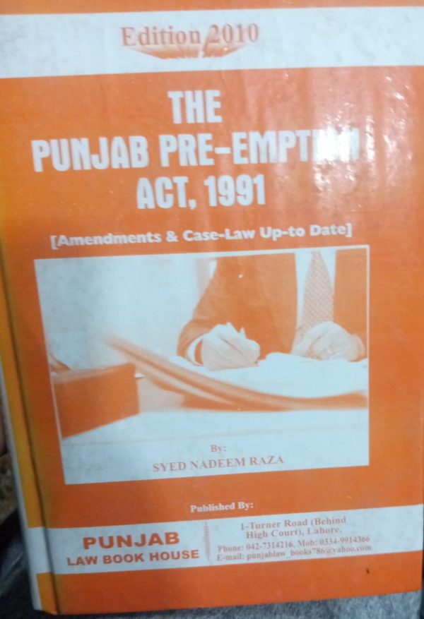 The Punjab Pre emption Act 1991 By Syed Nadeem Raza PLBH Edition 2010
