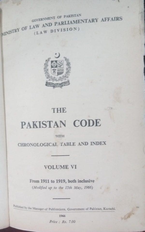 The Paksitan Code With Chronological Table And Index Volume 6