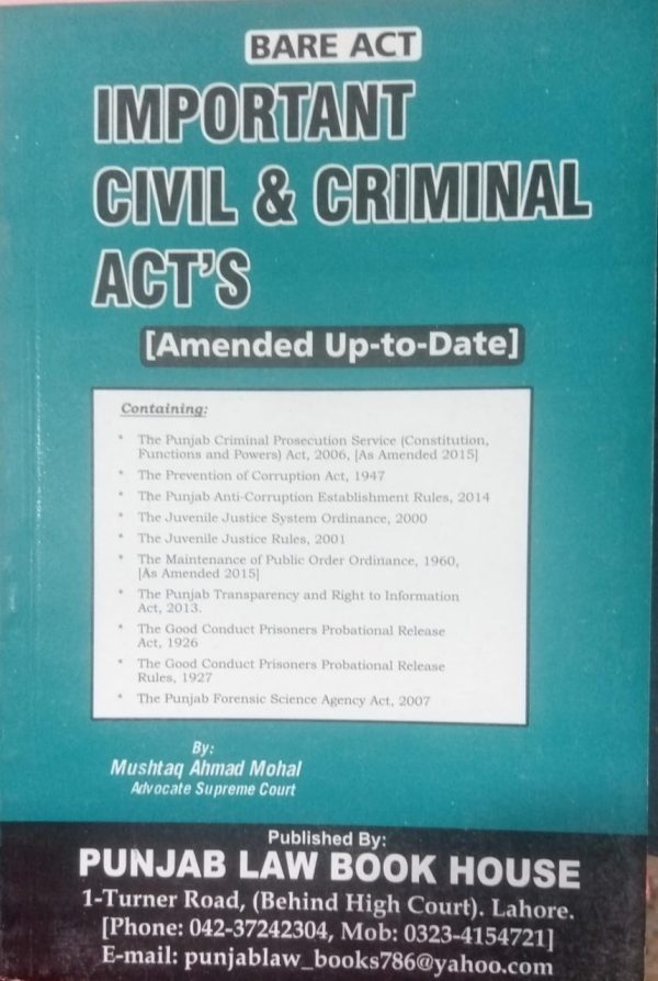 Important Civil & Criminal Acts By Mustaq Ahmad Mohal PLBH