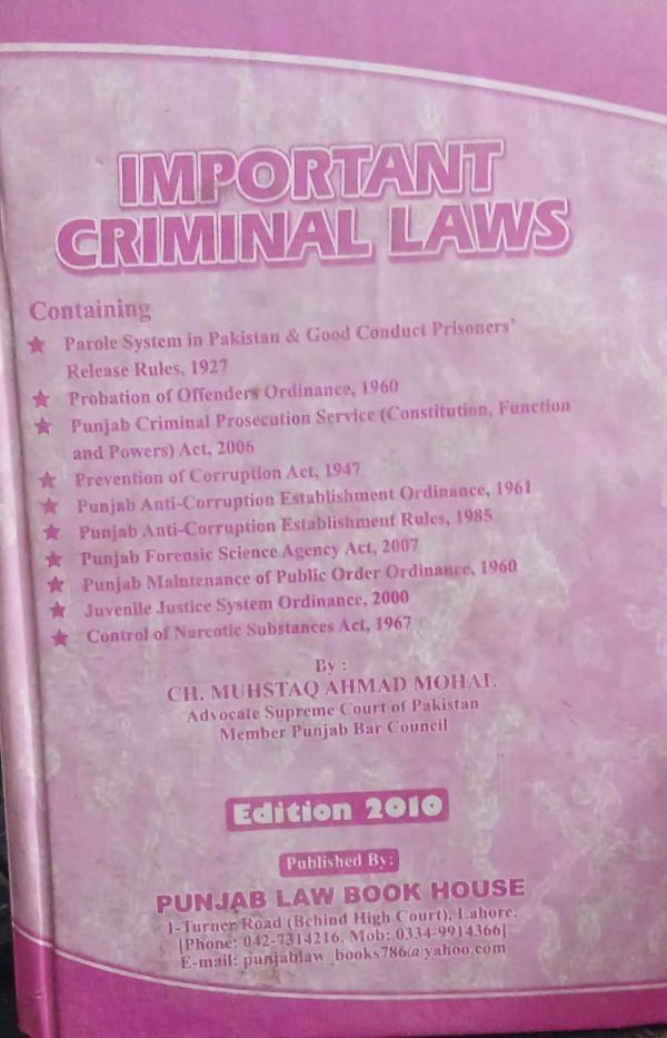 IMPORTANT CRIMINAL Laws by Ch MUHSTAQ AHMAD MOHAL PLBH