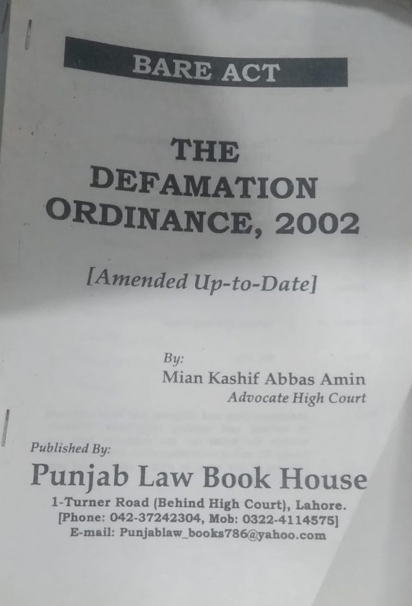 BARE ACY. THE DEFAMATION ORDINANCE,2002,M KASHIF ABBAS ,PLBH